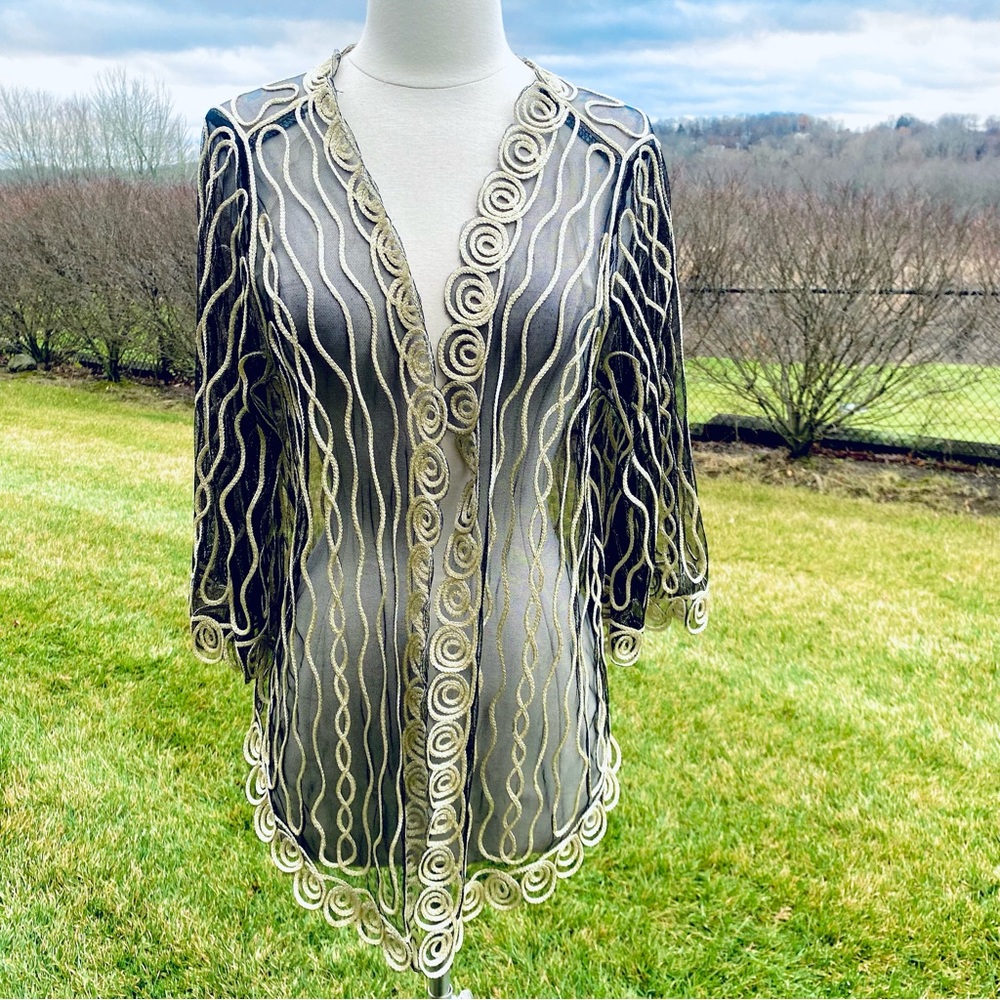 Once 1 Again Black Mixed Media Design Plus Size Top